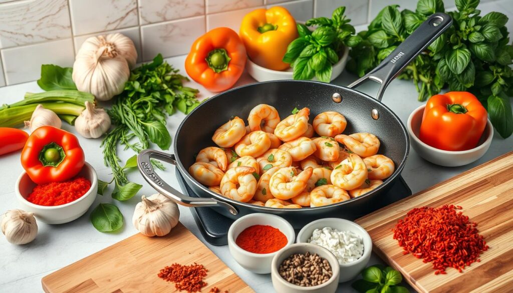 Chicken and shrimp cooking