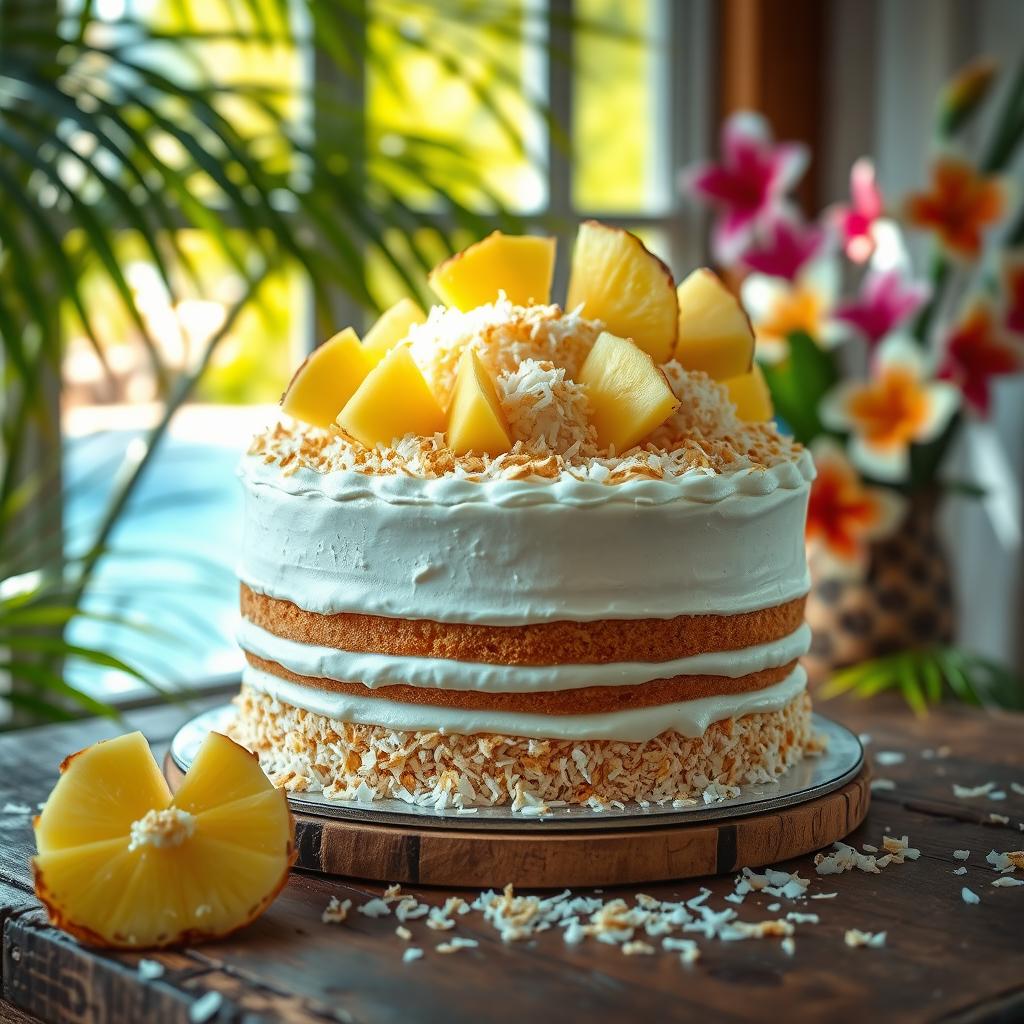 Tropical coconut and pineapple cake