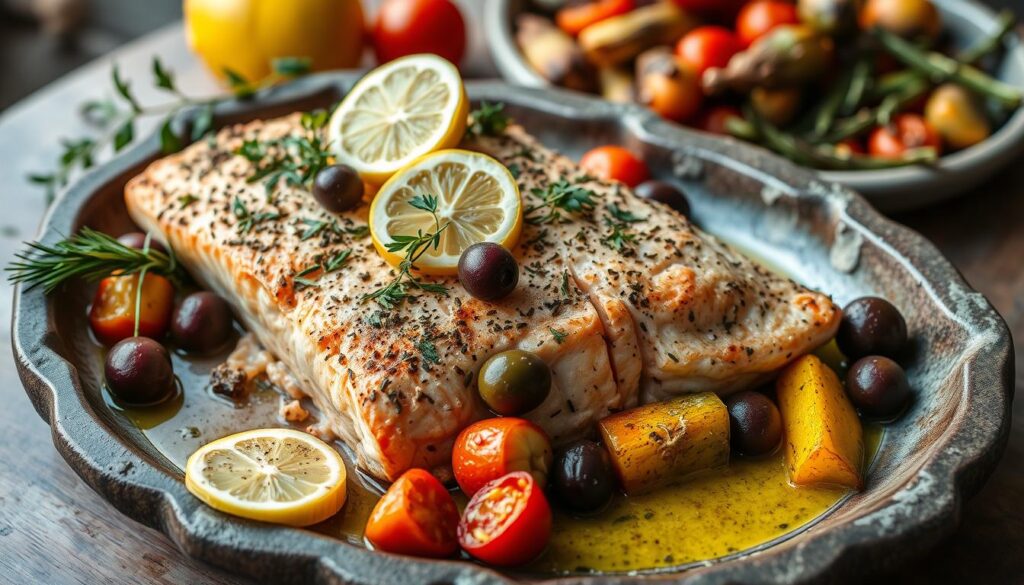 greek-style baked salmon