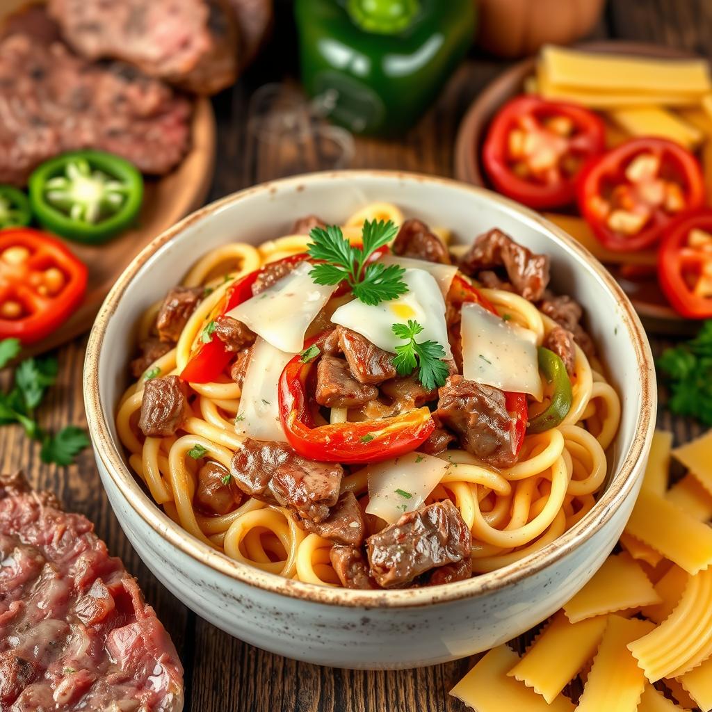 philly cheesesteak pasta