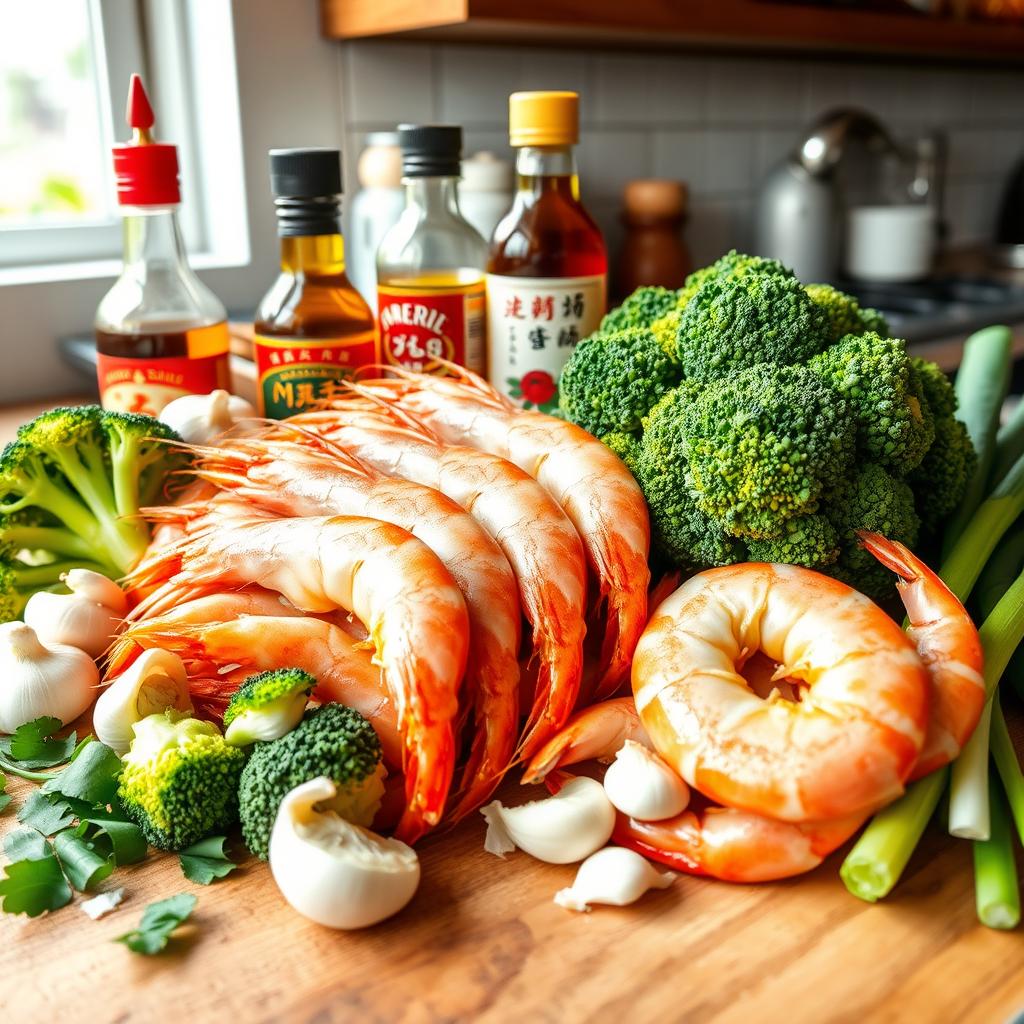 Ingredients for Shrimp and Broccoli Garlic Sauce