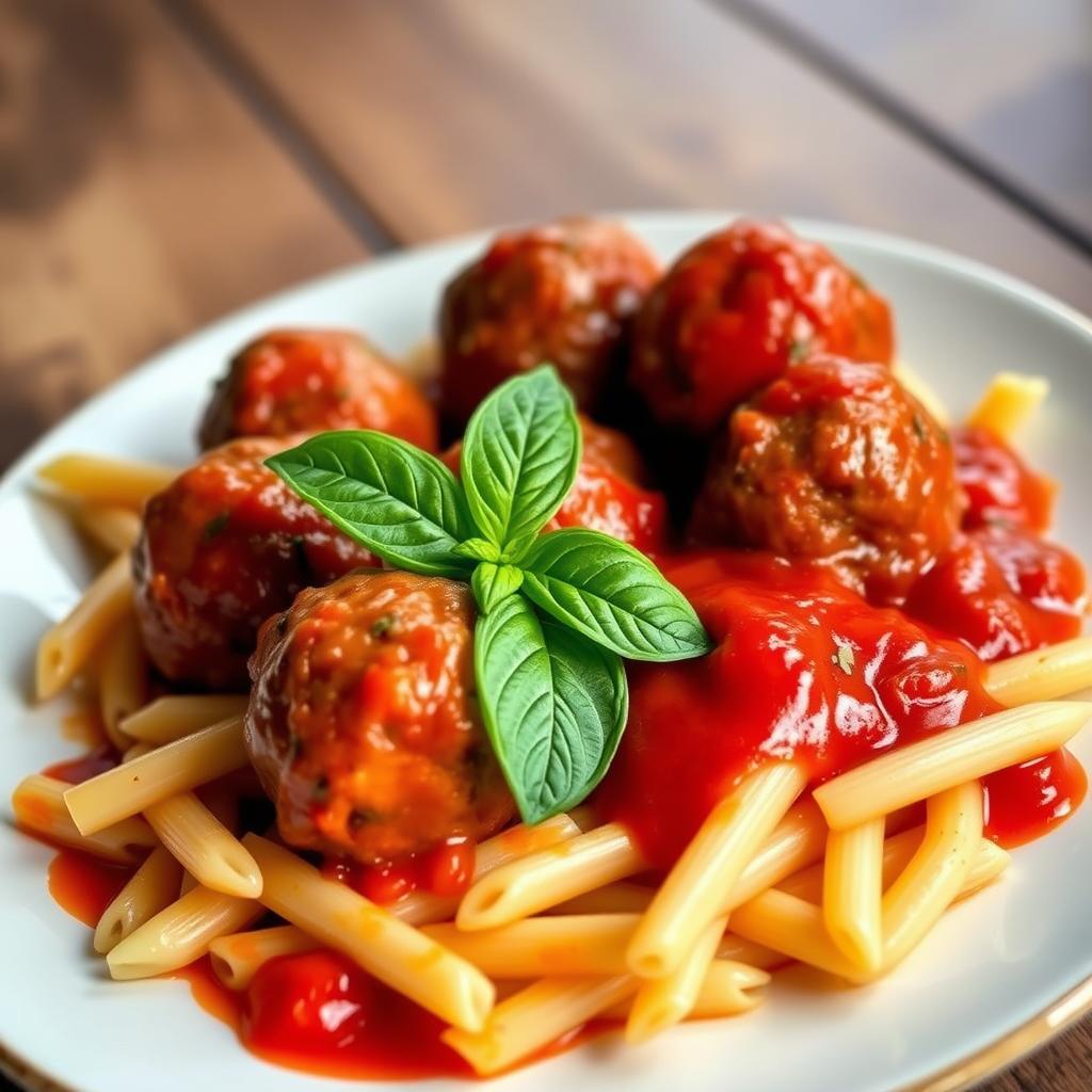 Italian Meatballs and Penne Pasta Comfort Food