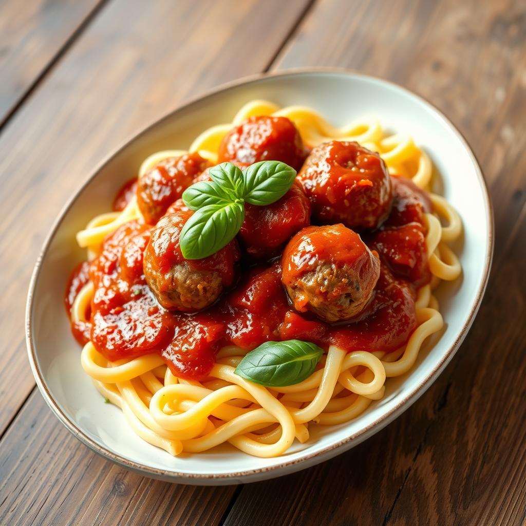 meatballs and penne pasta